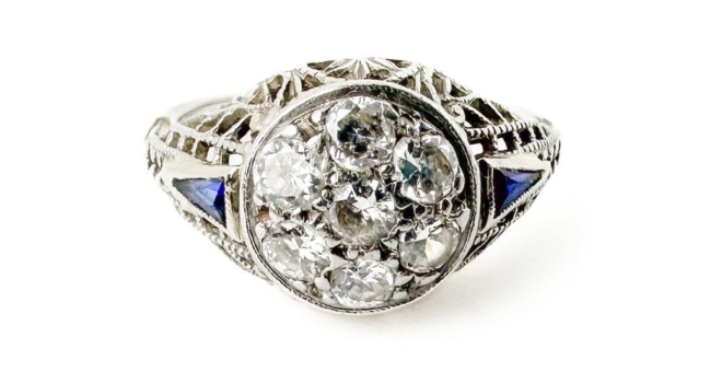 Lot 19 18K White Gold and Platinum Diamond Sapphire Ring