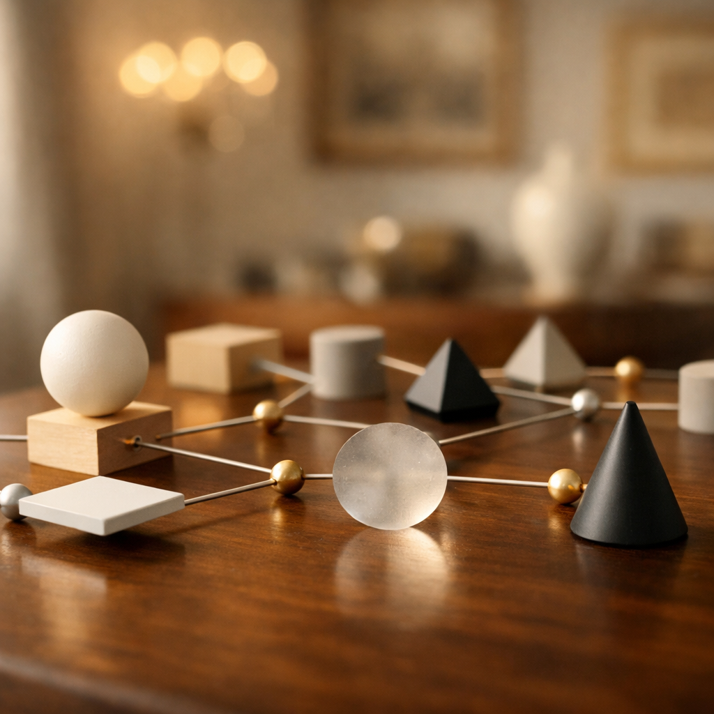 Abstract composition of interconnected nodes symbolizing auction consignment.